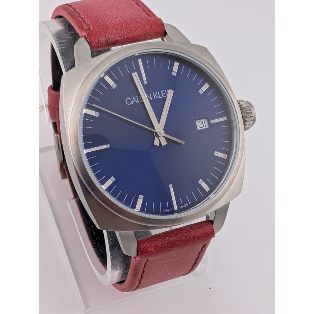 Calvin Klein Fraternity Swiss Made Watch Men 39mm Case Leather Band- New Battery